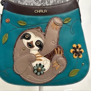 Chala Teal Sloth Appliqué Crossbody Bag